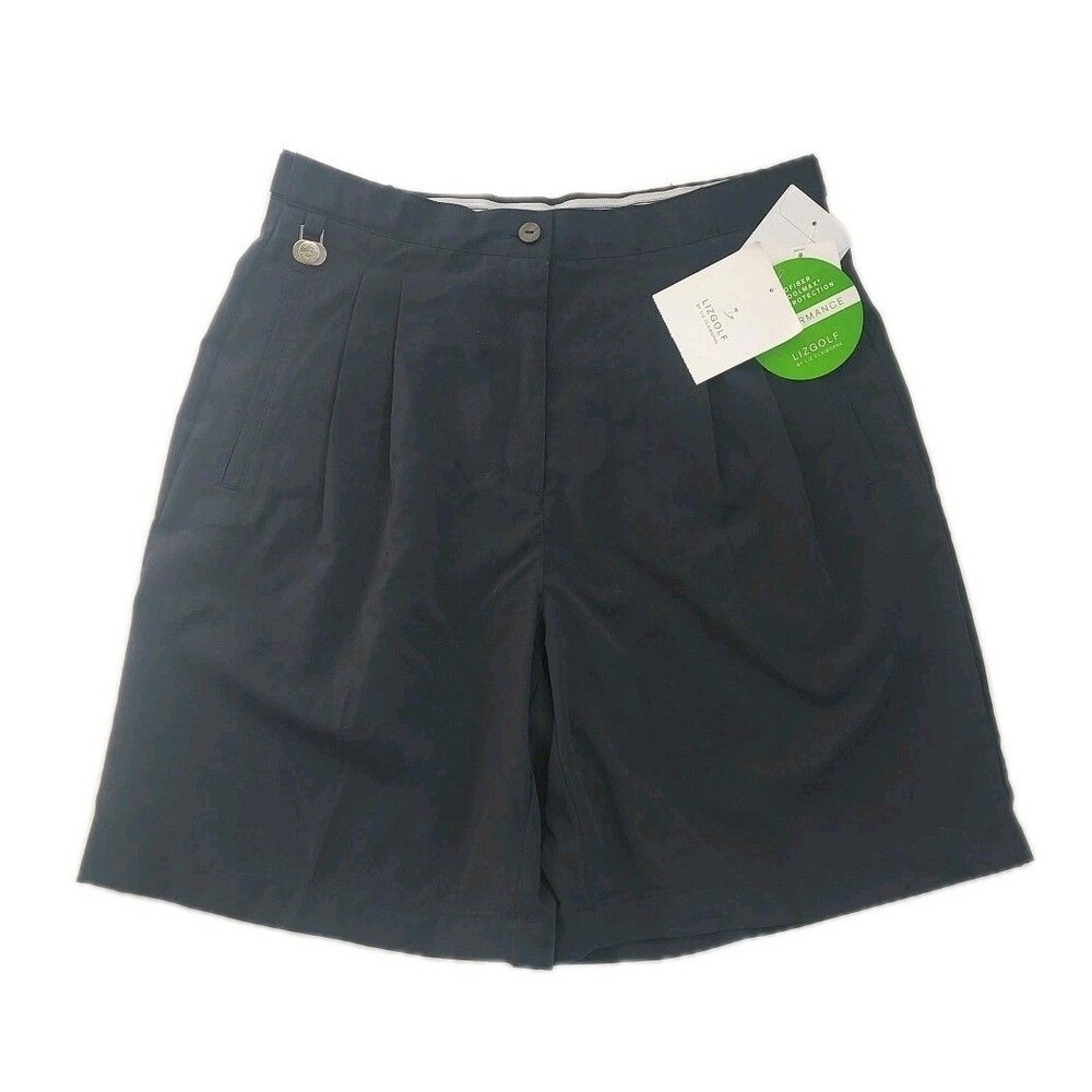 NWT Ladies Liz Golf Essentials Navy Pleated High Waist 8" Inseam Shorts Size 10